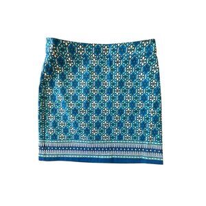 Talbots Blue White Geometric Print Mini Skirt Size 4 Stretch Cotton Lined Preppy